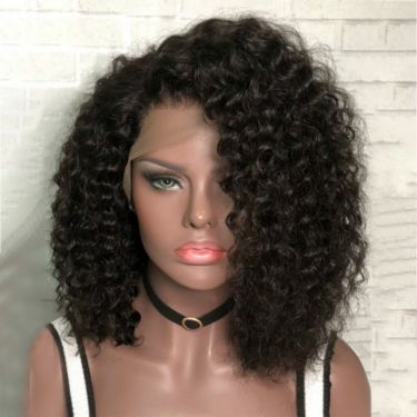 Natural Black Curly Human Hair Side Part Wig Lace Front Wig