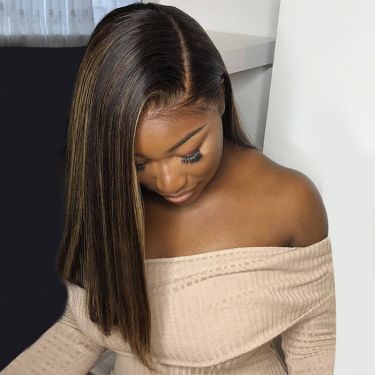 Silky Straight Black with Blonde Highlights 13X4 Lace Front Wig Human Hair
