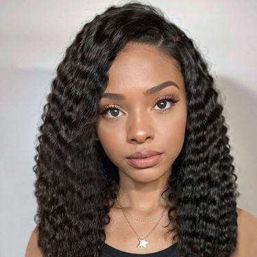 Natural Black Side Part Curly Wig Human Hair 13X4 Lace Front Wig
