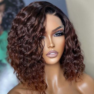 Ombre Dark Brown Color Short Bob Curly 13x4 Lace Front Wig 