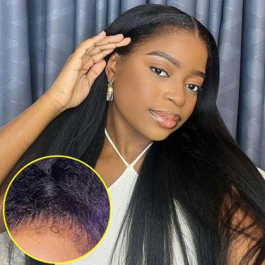 Handmade 4C Hairline Kinky Straight Human Hair Lace Front Wig