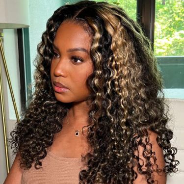 Water Wave Glueless 13x4 Lace Front Highlight Wigs 100% Human Hair