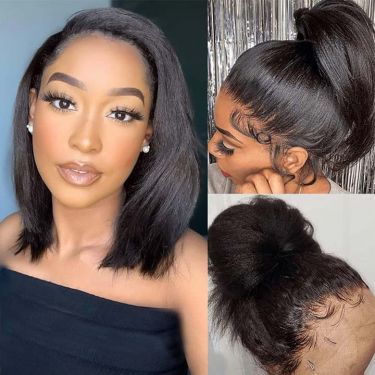 Kinky Straight 360 Lace Wigs Short Bob Wigs with Baby Hair