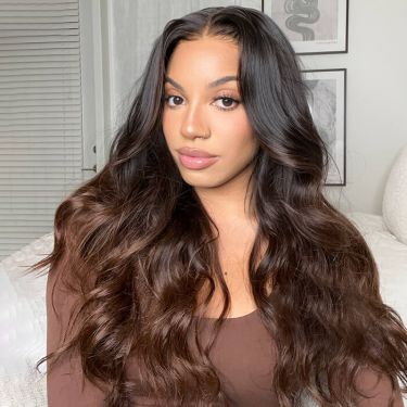Ombre Brown Body Wave 360 Lace Wigs Pre-Plucked Long Wig 100% Human Hair