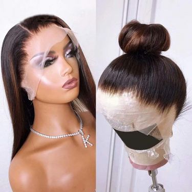 360 Lace Front Wig Straight Ombre Black With Brown Highlight Wig