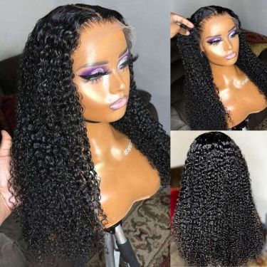 Afro Curly Invisible Lace Glueless Frontal Lace Wig 100% Human Hair