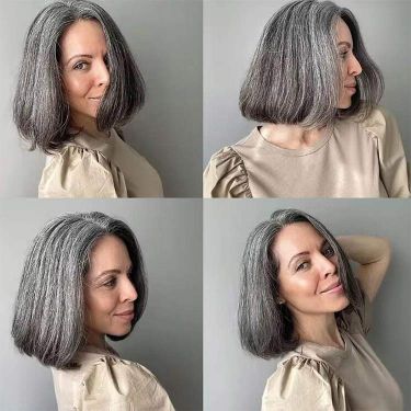 Salt and Pepper Grey Human Hair Wig 4x4 Lace Wig Straight Bob Wigs