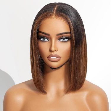 Mix Brown Ombre Glueless Bob Wigs Straight Human Hair 4x4 Lace Wig