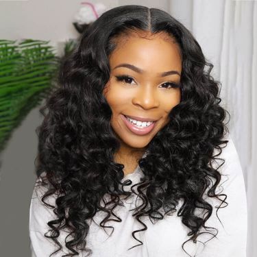 Glueless Loose Curly Natural Black 4X4 Lace Wig Human Hair