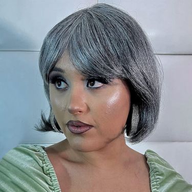 Short Straight Bob Wigs Salt and Pepper Human Hair 4X4 Lace Wig with Bangs