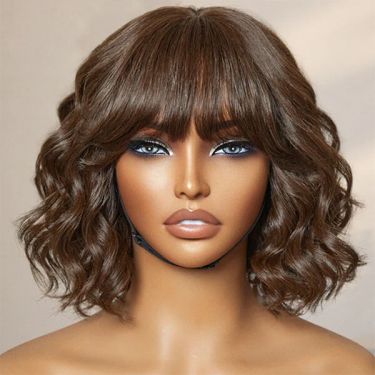 Loose Wave Glueless Bob Wig with Face-Framing Bangs 4X4 Lace Wig Beginner Friendly