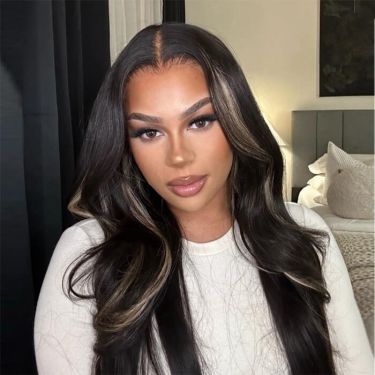 Black With Blonde Highlights Body Wave Wig 4X4 Lace Wig Human Hair