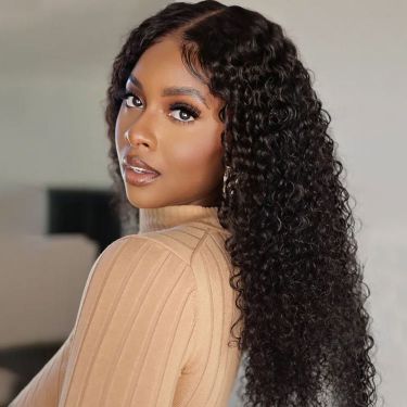 Jerry Curly Natural Black 4X4 Lace Wig Human Hair Glueless Wigs 180% Density