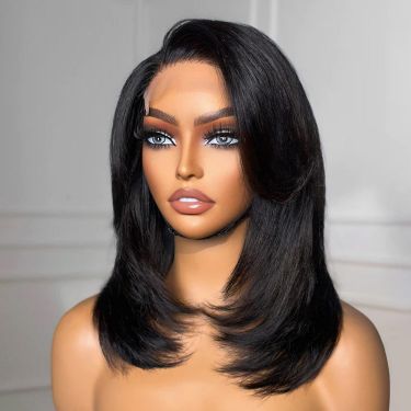 Shaggy Layered Cut Glueless 5x5 Closure Lace Wig With Side-swept Bangs Human Hair
