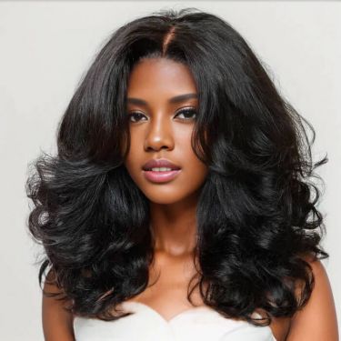 Glueless Layered Wavy with Curtain Bangs 4X4 Lace Wig 180% Density Human Hair