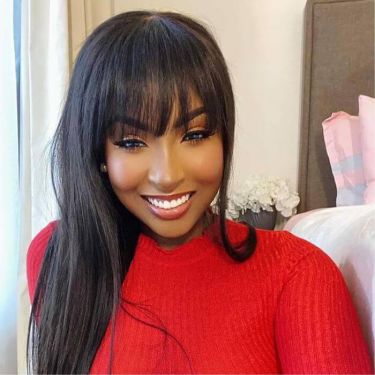 Glueless Straight Wig with Bangs 4X4 Lace Wig Natural Black Human Hair