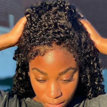 Natural Color Curly Human Hair Lace Front Wigs with 4C Edges