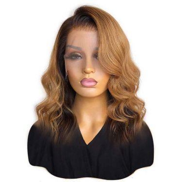 13x6 Lace Honey Blonde Wig With Dark Brown Color 150% Density Human Hair