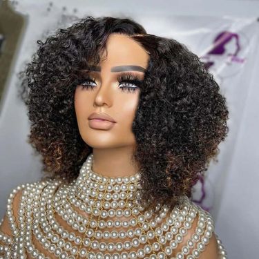 5X5 Crystal Lace Afro Kinky Curly Lace Closure Human Hair Wigs With Brown 