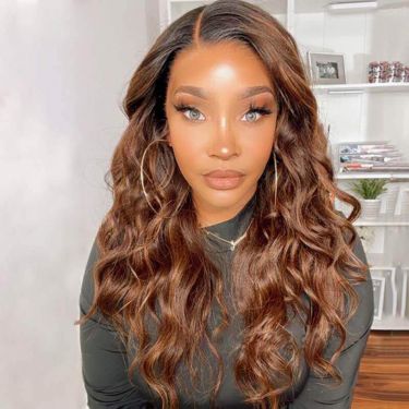 Human Hair Ombre Brown Wavy 13x4 Lace Front Wig