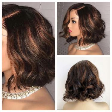 Highlight Color Wavy Bob Wigs 5×5 Closure Undetectable Lace Wig