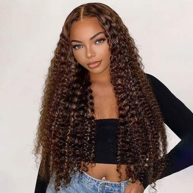 Honey Blonde Highlight Jerry Curly Wig Glueless 5x5 Closure Lace Wig