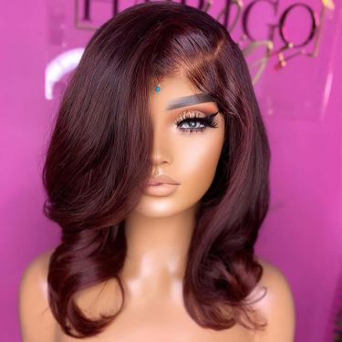 Glueless Wine Red Egg Curly 5x5 Lace Closure Bob Wig Human Hair