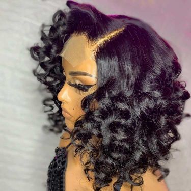 Glueless Short Curly Side Part Bob Wigs 5x5 Closure Lace Wig Human Hair