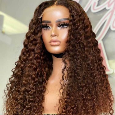 Glueless Chocolate Brown Deep Curly 5X5 Closure Lace Wig Human Hair 180% Density