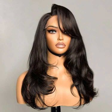 Blow Out Layered Cut Free Parting Glueless 5x5 Closure Lace Wig with Bangs