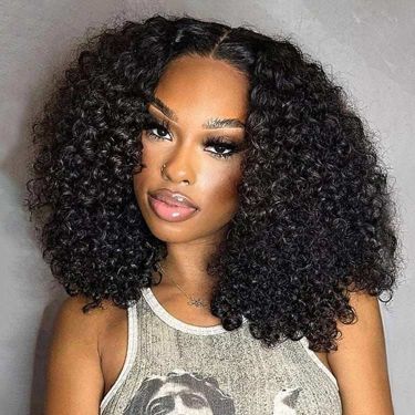 Bouncy Curly 5X5 Closure Lace Wig Glueless Human Hair Wigs 180% Density