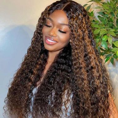 Brown Highlights Curly Wig 5x5 Closure Undetectable Lace Wig 