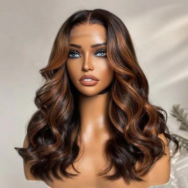 Copper Ombre Highlights Loose Body Wave Glueless 5x5 Closure Lace Wig