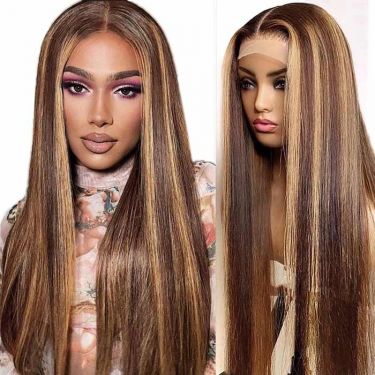 5x5 Closure Lace Wig Straight Wig Highlight Ombre Human Hair Wigs