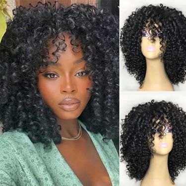 Short Jerry Curly 5x5 Closure Lace Bob Wig With Bangs Human Hair Glueless Wigs