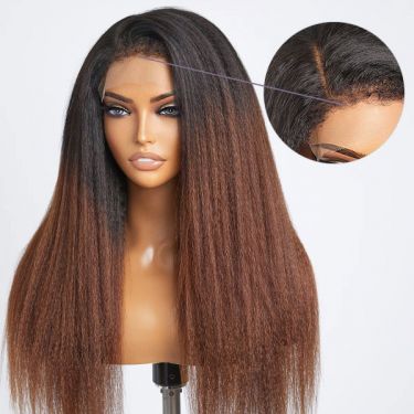 Ombre Color Kinky Straight Hair 5x5 Closure Lace Glueless Wig