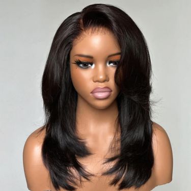 Glueless Shaggy Layered Cut With Side-Swept Bangs 5x5 Closure Lace Wig Human Hair
