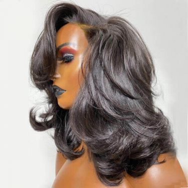 Layered Bob Short Wavy Hair 5X5 Lace Closure Wig 180% Density