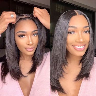 Layered Cut Short Straight Wig 5x5 Closure Undetectable Lace Wig