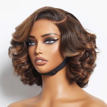 Brown Ombre Highlight Loose Wave Bob Wig Glueless 5X5 Closure Lace Wig