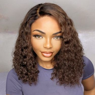 Ombre Brown Curly Bob Wig 5x5 Closure HD Undetectable Lace Wig