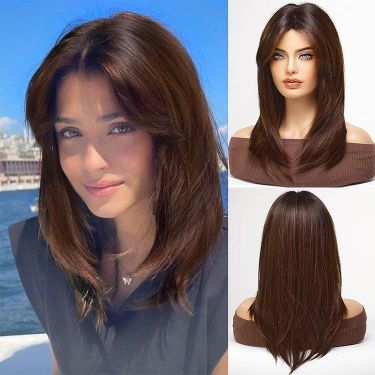 Brown Ombre Layered Cut Glueless 5X5 Closure Lace Wig with Curtain Bangs