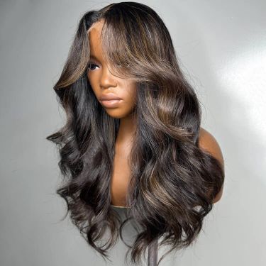 Glueless Brown Highlight Body Wave 5x5 Closure Lace Wig Human Hair