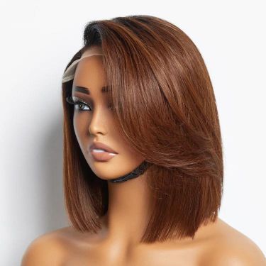 Ombre Brown Blunt Cut Silky Straight Glueless 5x5 Closure Lace Bob Wig