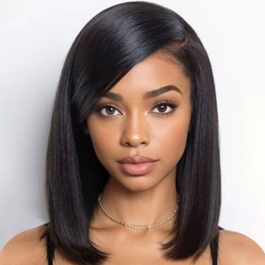 Swoop Bangs C Part Silky Straight Glueless 5x5 Closure Lace Wig Human Hair