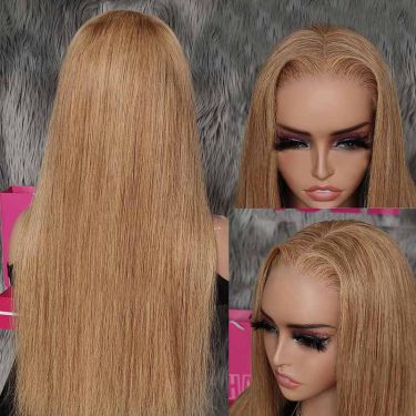 Glueless Wig Honey Blonde Straight 100% Human Hair Lace Front Wig
