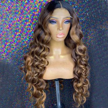 Highlight Honey Blonde Loose Deep Wave Closure Wig 4x4 Brazilian Human Hair Lace Wigs
