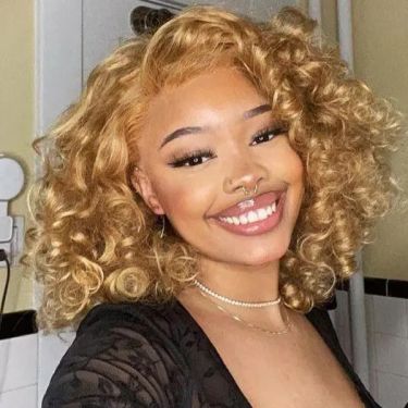 Honey Blonde Loose Curl Colorful Wig Human Hair Lace Front Wig