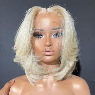 Glueless Layered Cut 613 Blonde Straight Bob Wigs Human Hair Lace Front Wig