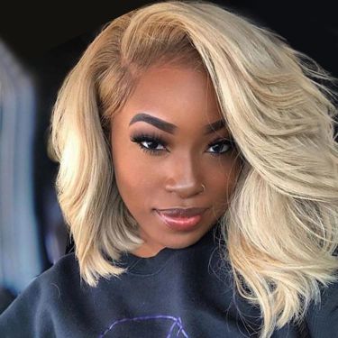 Side Part Bob Wigs Layered Wave Blonde Human Hair Lace Front Wig